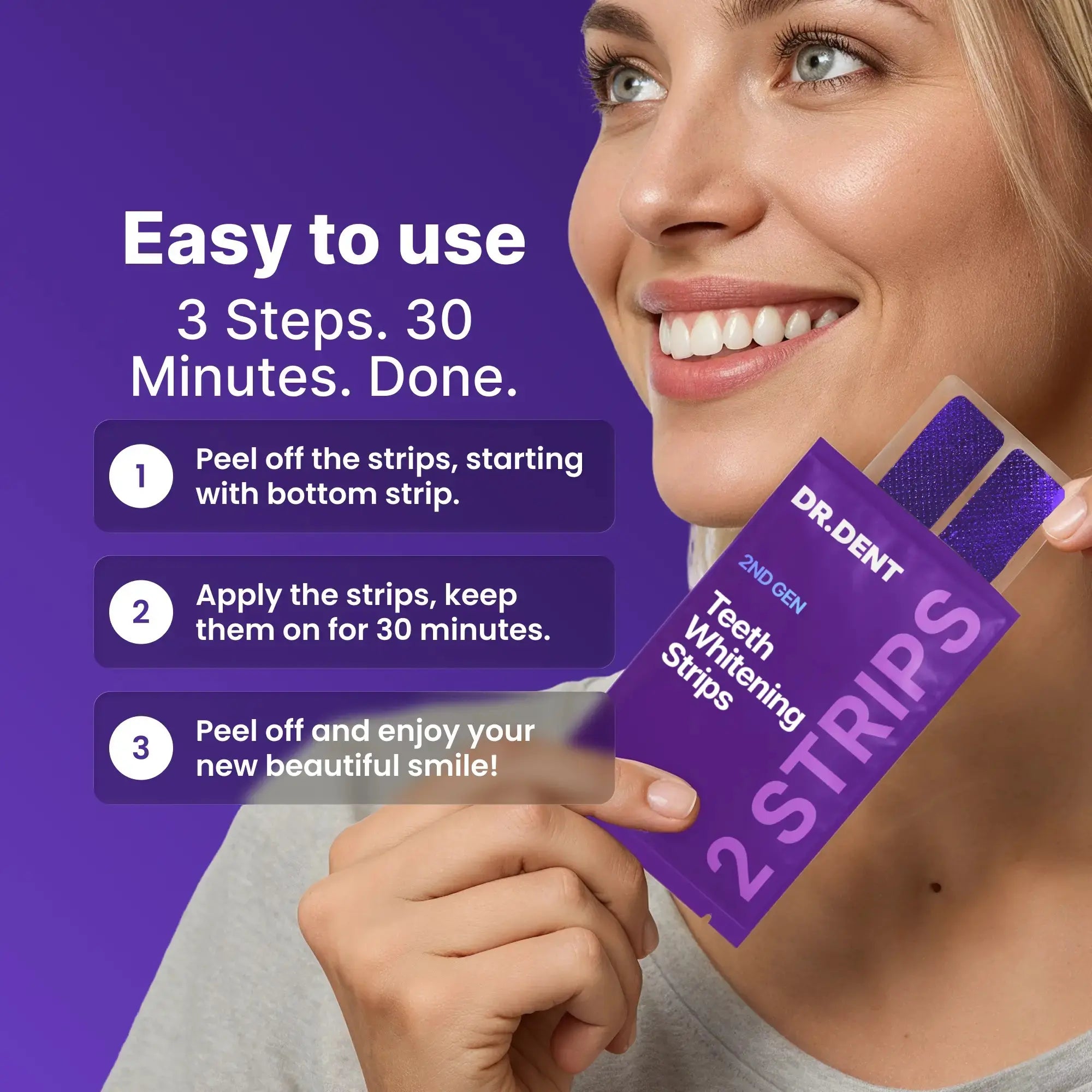 [Stock Up]Drdent Purple Teeth Whitening Strips - 7 Whitening Sessions - Safe for Enamel - Non Sensitive Teeth Whitening - Peroxide-Free