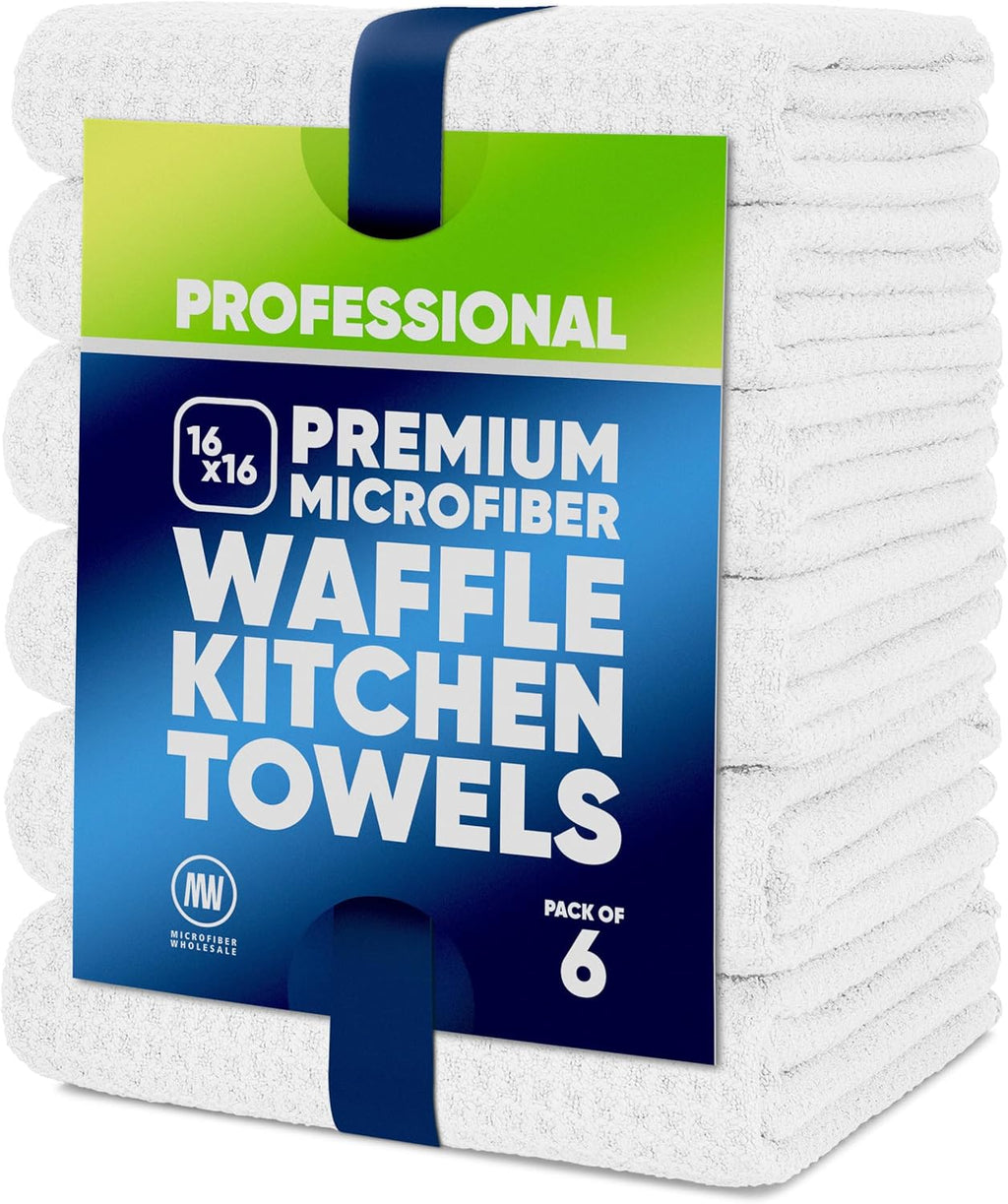 Premium Microfiber Waffle Weave Kitchen Towels - 6 Pack, Ultra Absorbent, Lint-Free, Thick & Soft for Home & Commercial Use (Gray, 16"x24")