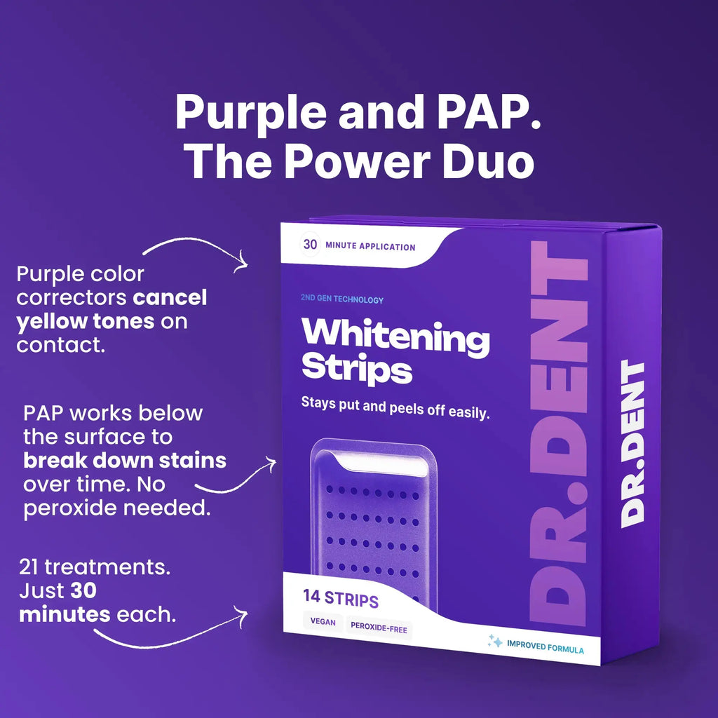 [Stock Up]Drdent Purple Teeth Whitening Strips - 7 Whitening Sessions - Safe for Enamel - Non Sensitive Teeth Whitening - Peroxide-Free