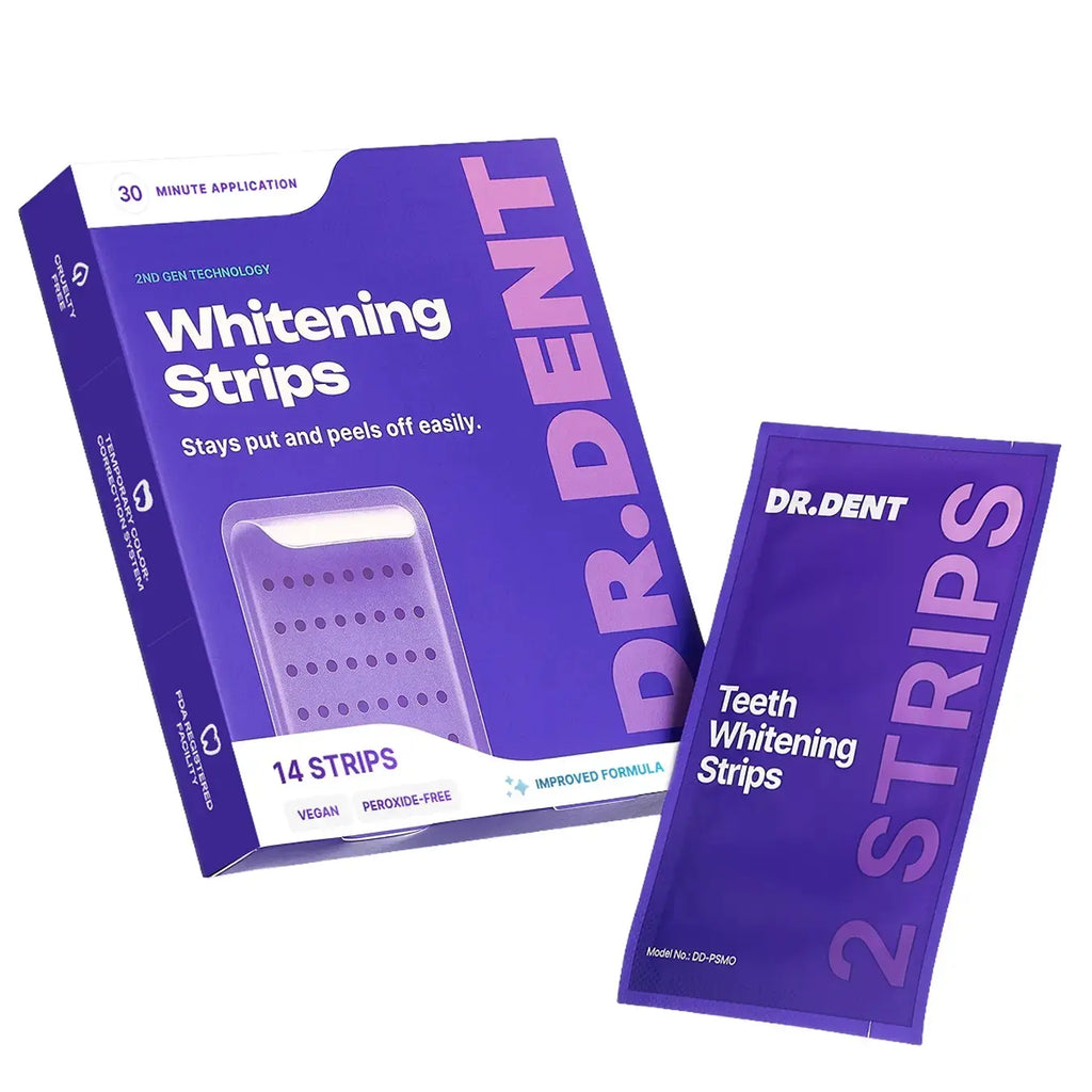 [Stock Up]Drdent Purple Teeth Whitening Strips - 7 Whitening Sessions - Safe for Enamel - Non Sensitive Teeth Whitening - Peroxide-Free