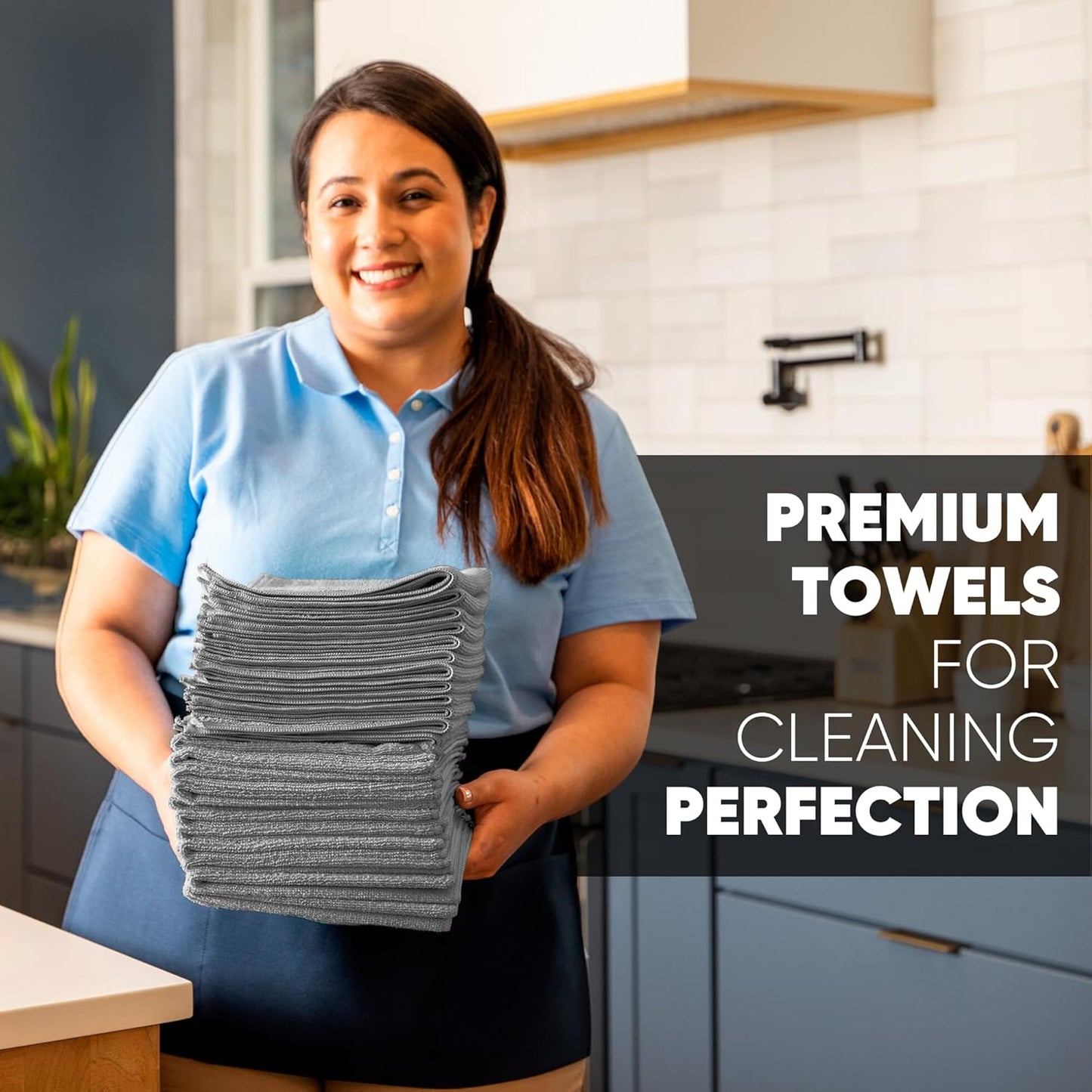 Premium Microfiber Waffle Weave Kitchen Towels - 6 Pack, Ultra Absorbent, Lint-Free, Thick & Soft for Home & Commercial Use (Gray, 16"x24")