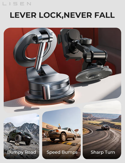 LISEN for Magsafe Car Mount, Magnetic Phone Holders for Your Car, Vacuum Phone Mount for Car Accessories for Women Men Jeep BMW, SuctionPro Gifts Kits, for iPhone 17 Pro Max 16 15 14 13 12