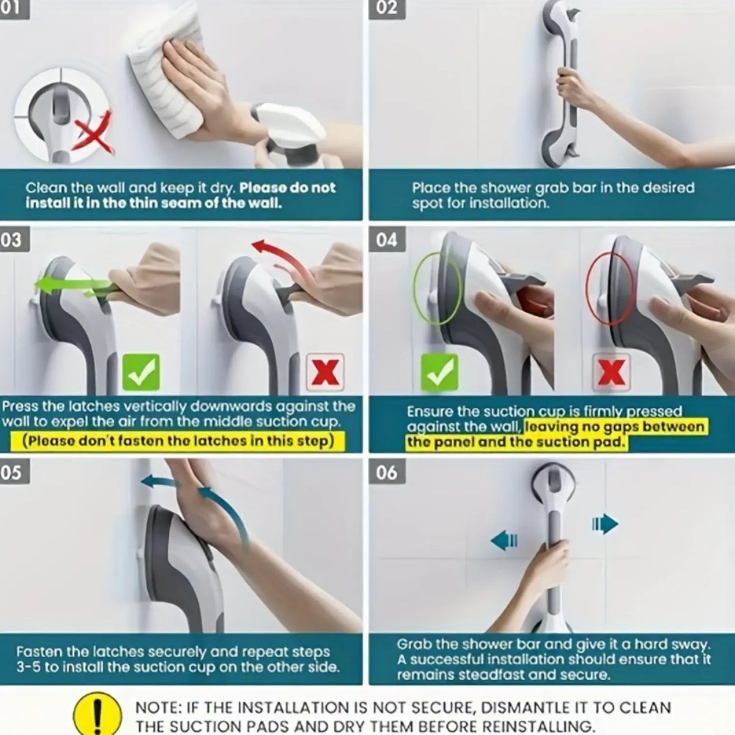 17 Inch Suction Cup Bathroom Grab Bar Easy-Install - Anti-Slip Safety Handle, No Drilling Installation, Bathroom Fall Prevention, Bathroom Suction Cup Grab Bar, for Shower, Bathtub and Toilet