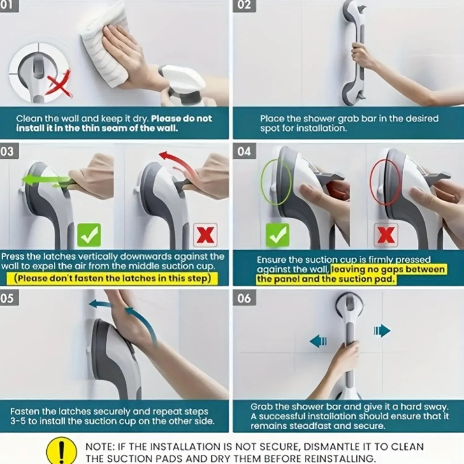 17 Inch Suction Cup Bathroom Grab Bar Easy-Install - Anti-Slip Safety Handle, No Drilling Installation, Bathroom Fall Prevention, Bathroom Suction Cup Grab Bar, for Shower, Bathtub and Toilet