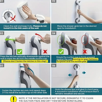 17 Inch Suction Cup Bathroom Grab Bar Easy-Install - Anti-Slip Safety Handle, No Drilling Installation, Bathroom Fall Prevention, Bathroom Suction Cup Grab Bar, for Shower, Bathtub and Toilet