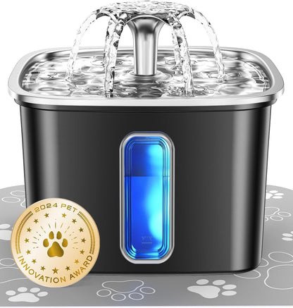 Veken Award-Winning Stainless Steel Cat Water Fountain - 108Oz Automatic Pet Dispenser with 3 Filters & Silicone Mat - Perfect Gift for Cats & Dogs (Silver)
