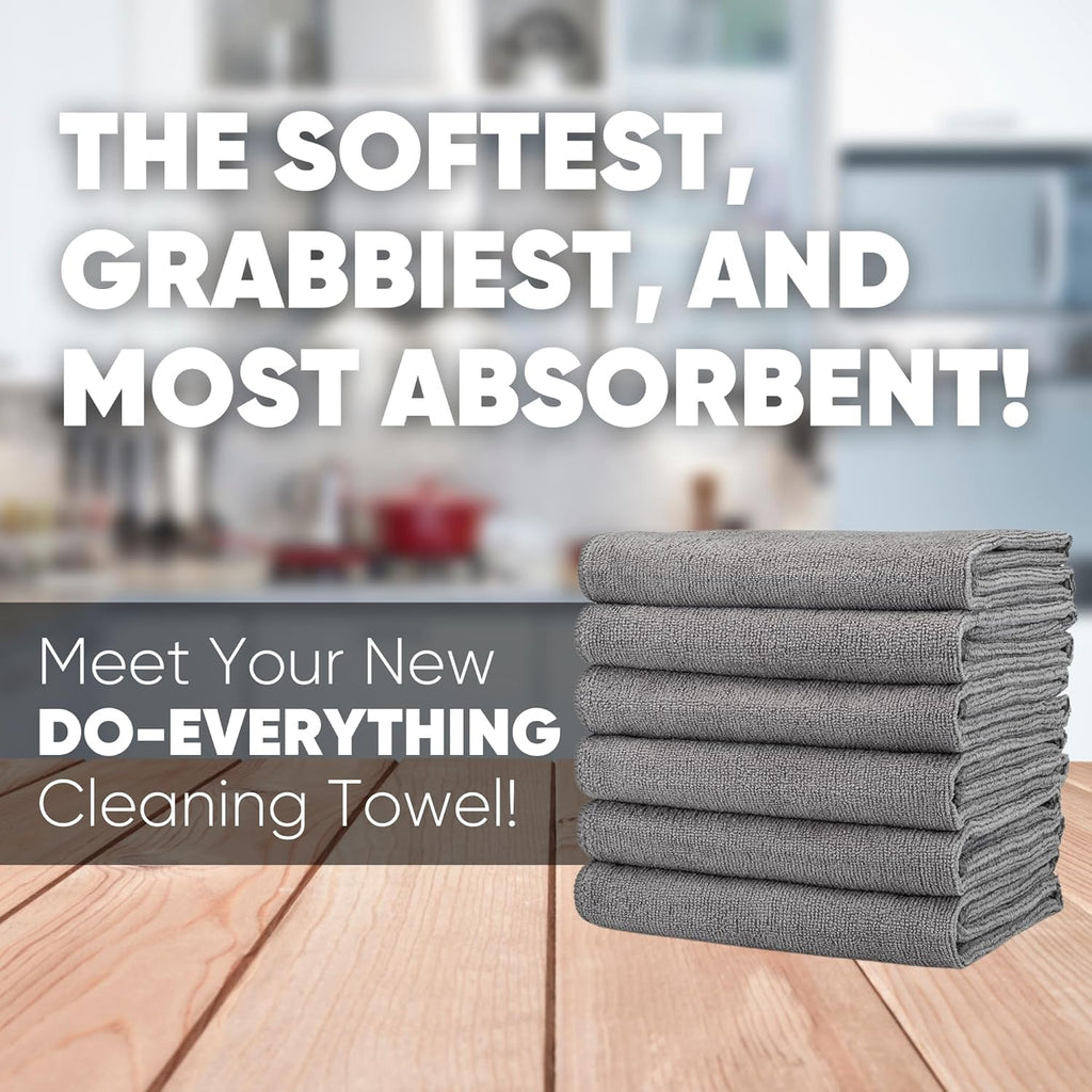 Premium Microfiber Waffle Weave Kitchen Towels - 6 Pack, Ultra Absorbent, Lint-Free, Thick & Soft for Home & Commercial Use (Gray, 16"x24")