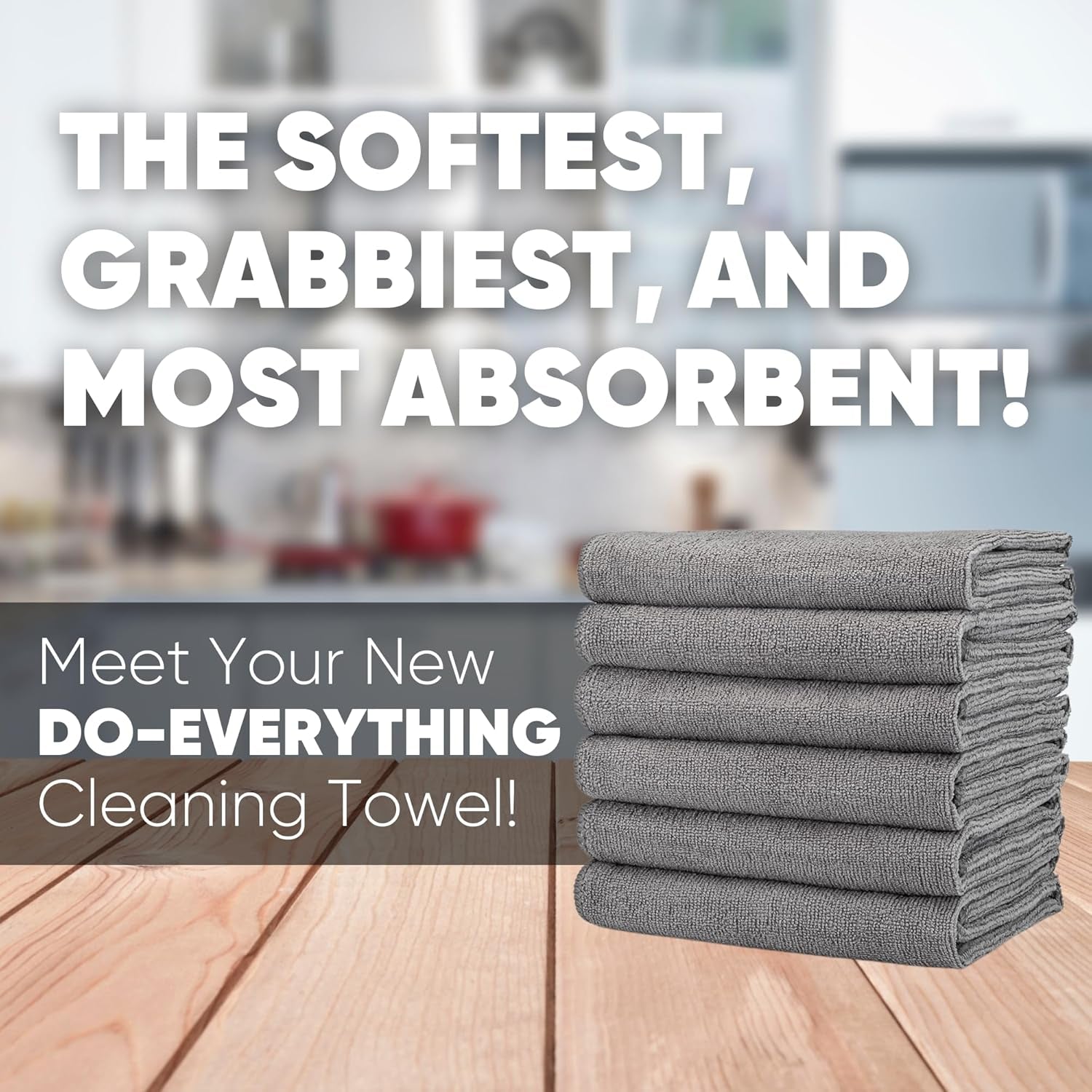 Premium Microfiber Waffle Weave Kitchen Towels - 6 Pack, Ultra Absorbent, Lint-Free, Thick & Soft for Home & Commercial Use (Gray, 16"x24")