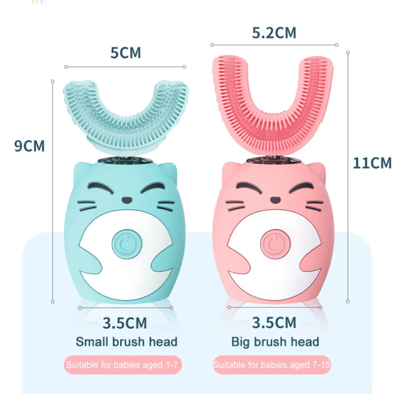 Kids Sonic Electric Toothbrush - U-Shaped 360° Ultrasonic Teeth Whitening, IPX7 Waterproof Design
