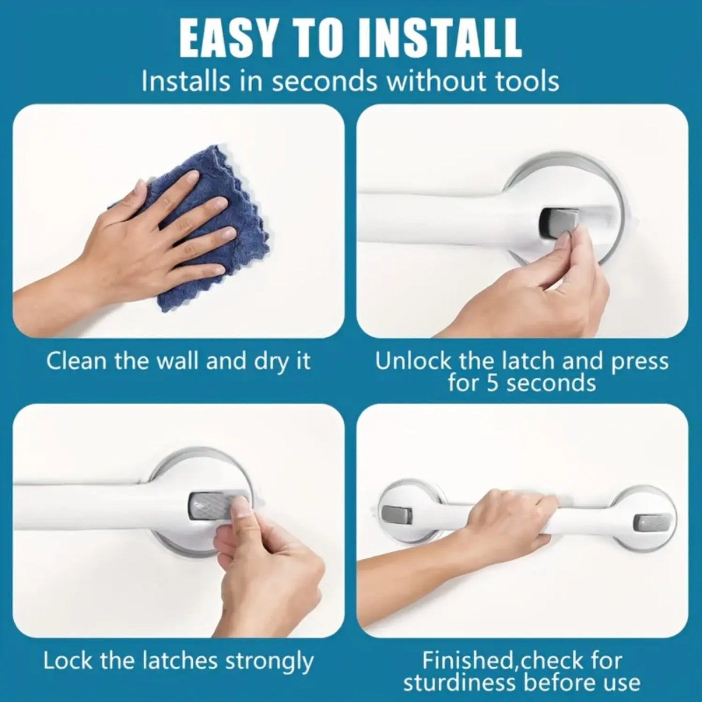 17 Inch Suction Cup Bathroom Grab Bar Easy-Install - Anti-Slip Safety Handle, No Drilling Installation, Bathroom Fall Prevention, Bathroom Suction Cup Grab Bar, for Shower, Bathtub and Toilet