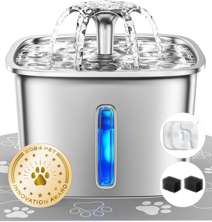 Veken Award-Winning Stainless Steel Cat Water Fountain - 108Oz Automatic Pet Dispenser with 3 Filters & Silicone Mat - Perfect Gift for Cats & Dogs (Silver)