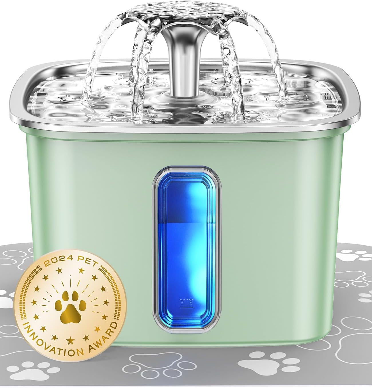 Veken Award-Winning Stainless Steel Cat Water Fountain - 108Oz Automatic Pet Dispenser with 3 Filters & Silicone Mat - Perfect Gift for Cats & Dogs (Silver)