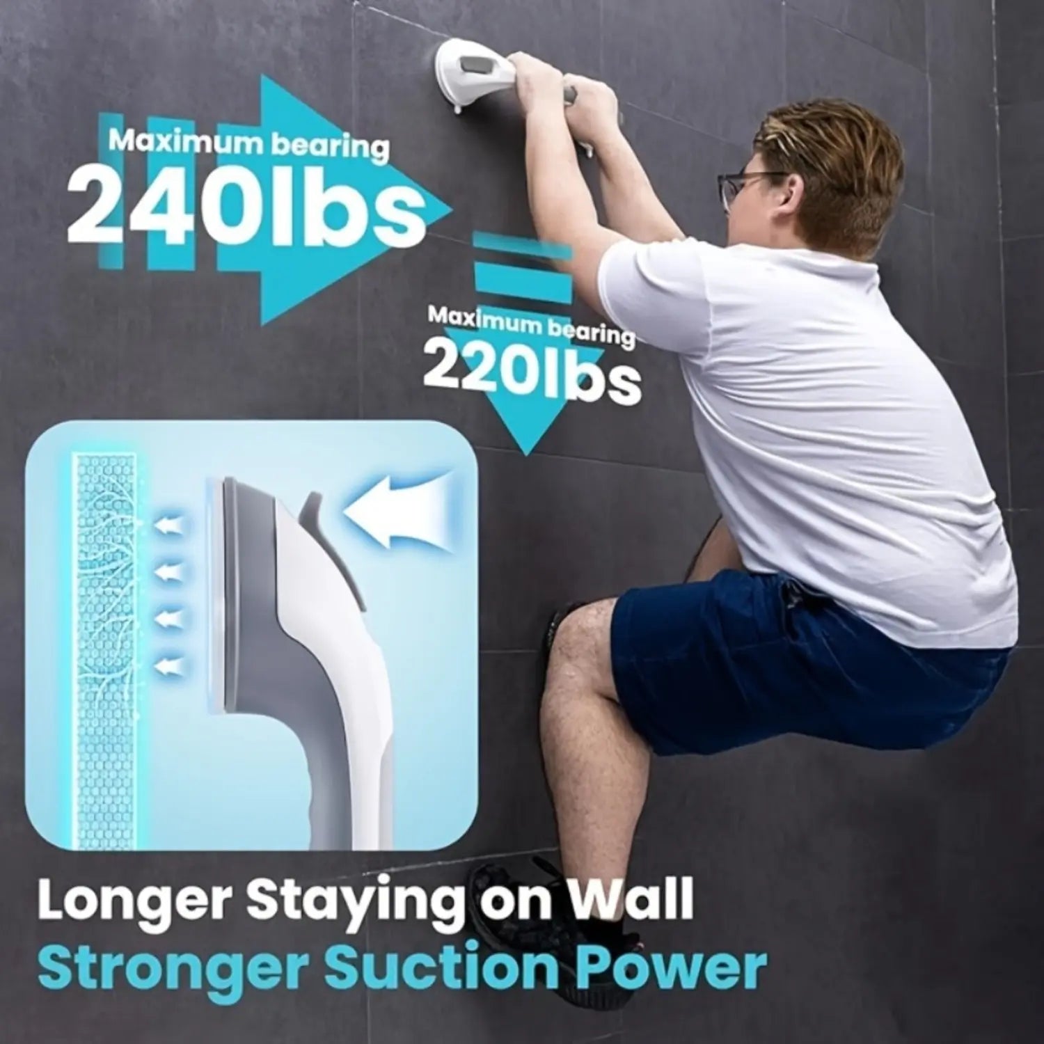17 Inch Suction Cup Bathroom Grab Bar Easy-Install - Anti-Slip Safety Handle, No Drilling Installation, Bathroom Fall Prevention, Bathroom Suction Cup Grab Bar, for Shower, Bathtub and Toilet