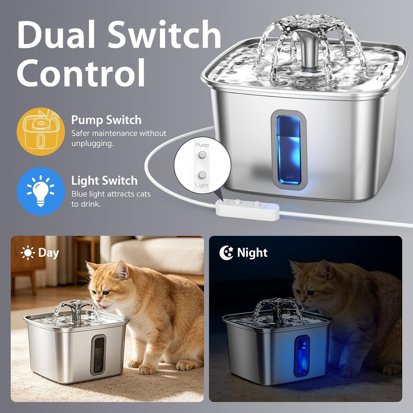 Veken Award-Winning Stainless Steel Cat Water Fountain - 108Oz Automatic Pet Dispenser with 3 Filters & Silicone Mat - Perfect Gift for Cats & Dogs (Silver)