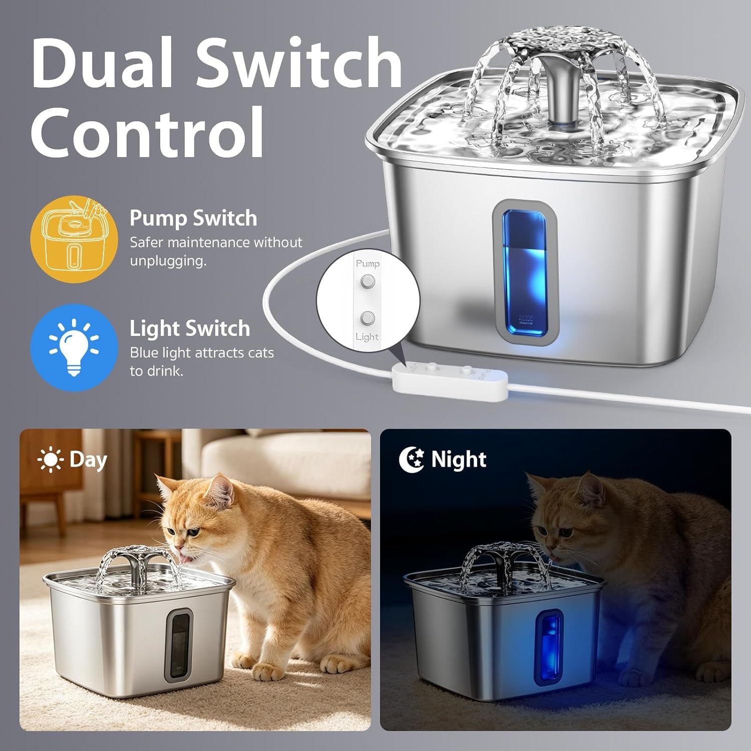 Veken Award-Winning Stainless Steel Cat Water Fountain - 108Oz Automatic Pet Dispenser with 3 Filters & Silicone Mat - Perfect Gift for Cats & Dogs (Silver)