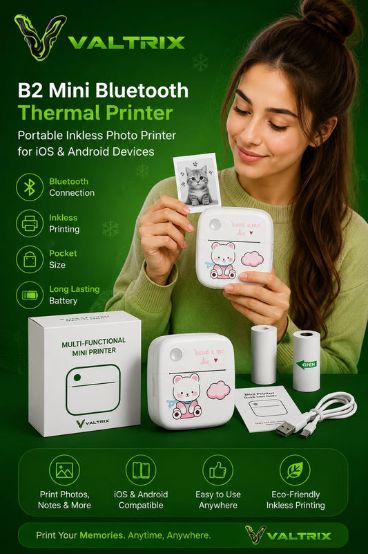 B2 Mini Bluetooth Thermal Printer - Portable Inkless Photo Printer for iOS & Android Devices