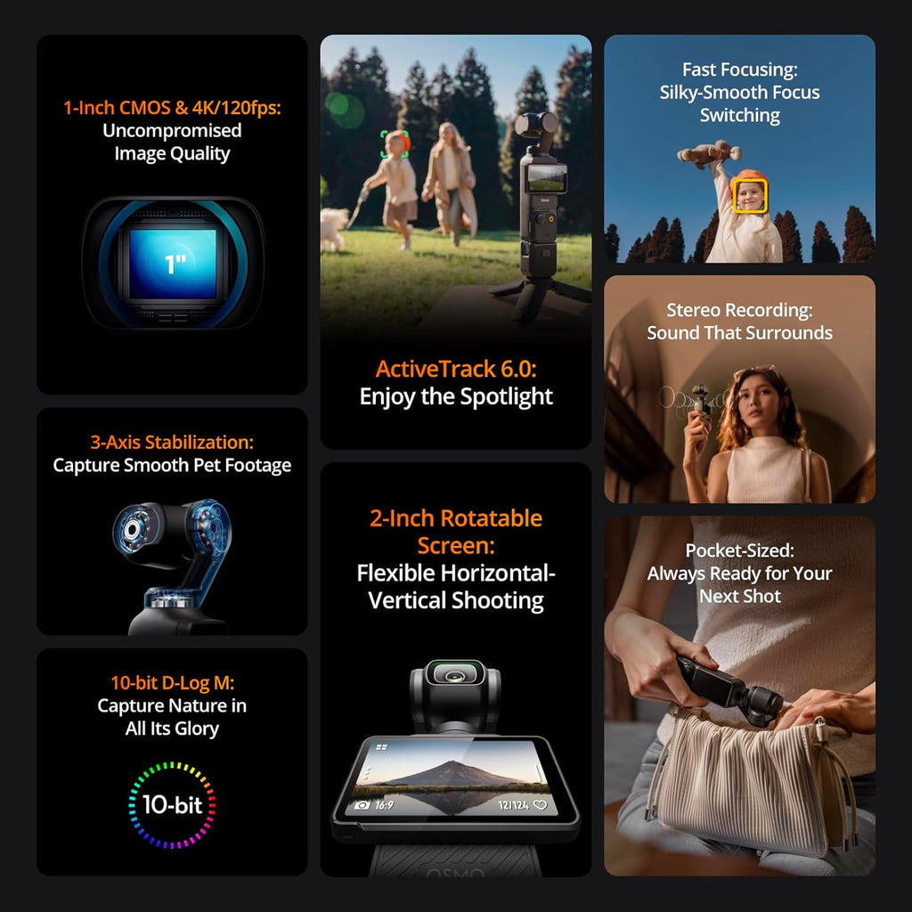DJI Osmo Pocket 3 - Ultimate 4K Vlogging Camera with 1'' CMOS, 3-Axis Stabilization & Fast Focus for YouTube Creators